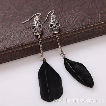 Skull Charm Feather Earrings Long Chain Designer Earrings